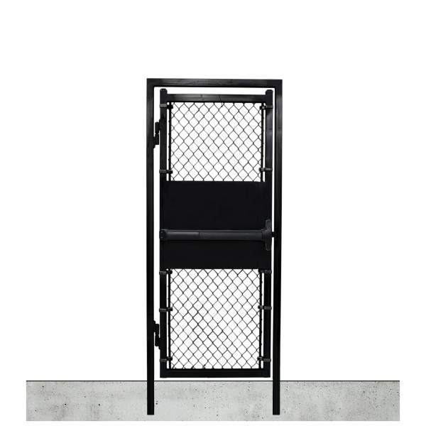 Custom Width & Height In-Ground Prehung Chain Link Mount Walk Gate Kit with Panic Exit Bar (Powder-Coated Black)