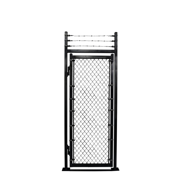 Custom Width & Height Surface-Mount Prehung Barbed Wire Chain Link Mount Walk Gate Kit (Powder-Coated Black)