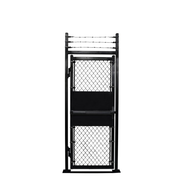 Custom Width & Height In-Ground Prehung Barbed Wire Chain Link Mount Walk Gate Kit with Panic Exit Bar (Powder-Coated Black)