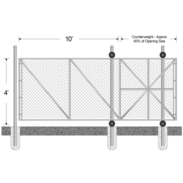 4' High x 10' Wide Gate Opening for Commercial Cantilever Sliding Gate (2" x 9 Gauge Fabric, 2 1/2" Round Frame)
