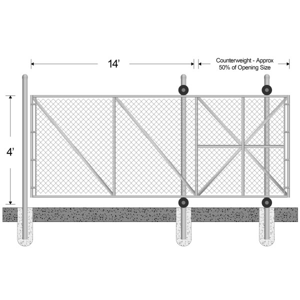 4' High x 14' Wide Gate Opening for Commercial Cantilever Sliding Gate (2" x 9 Gauge Fabric, 2 1/2" Round Frame)