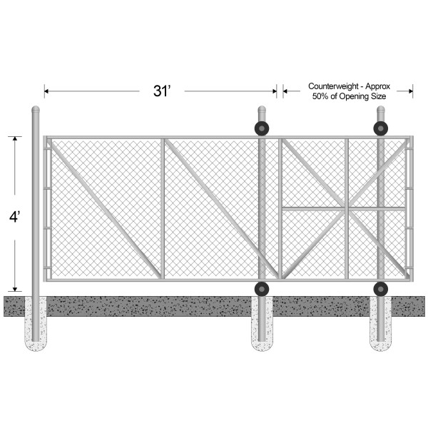 4' High x 31' Wide Gate Opening for Commercial Cantilever Sliding Gate (2" x 9 Gauge Fabric, 2 1/2" Round Frame)