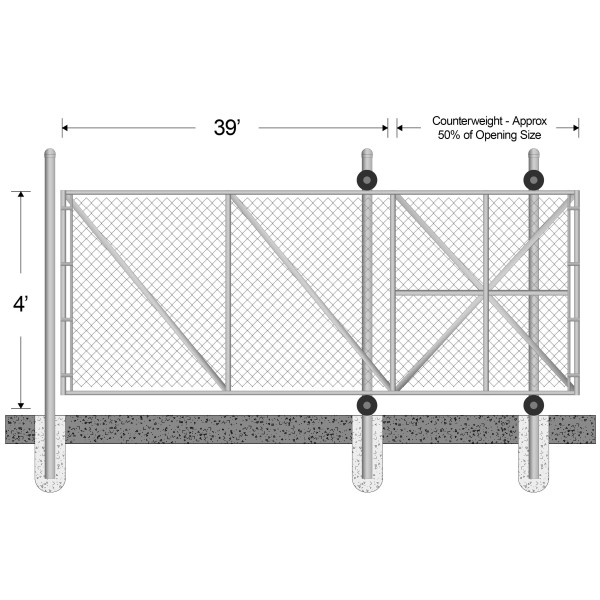 4' High x 39' Wide Gate Opening for Commercial Cantilever Sliding Gate (2" x 9 Gauge Fabric, 2 1/2" Round Frame)
