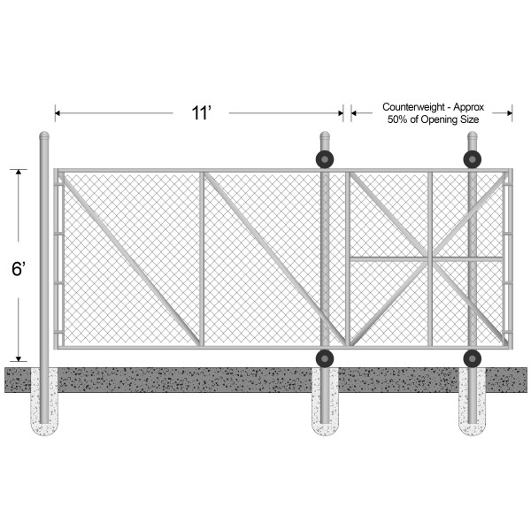 6' High x 11' Wide Gate Opening for Commercial Cantilever Sliding Gate (2" x 9 Gauge Fabric, 2 1/2" Round Frame)
