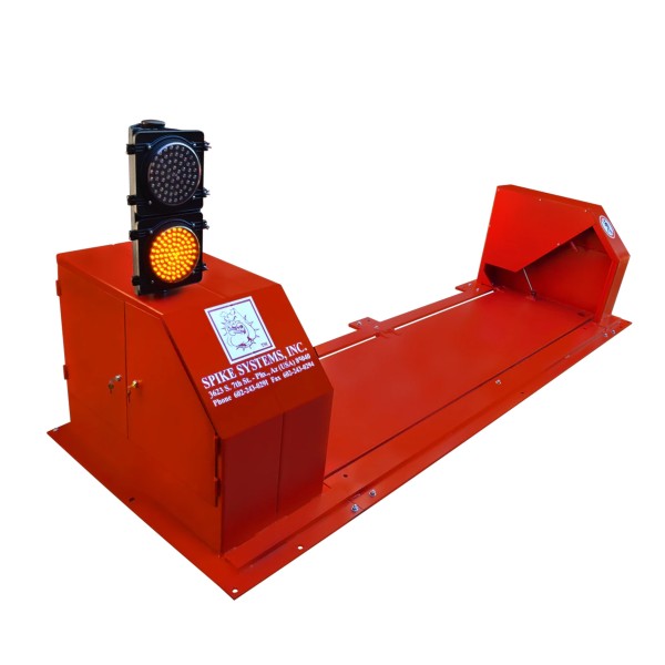 Spike Systems 16' Steel Plate Wedge Barrier with 8" LED Yellow/Yellow Traffic Lights (Powder-Coated Yellow)(Right-Handed) - PBG-160-RH-Y