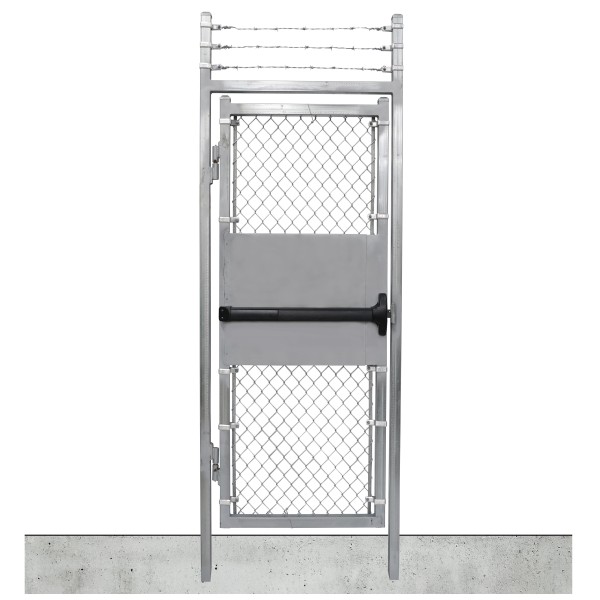 3' x 7' Prehung Barbed Wire Chain Link In-Ground Walk Gate Kit with Panic Exit Bar (Barrier Gates)