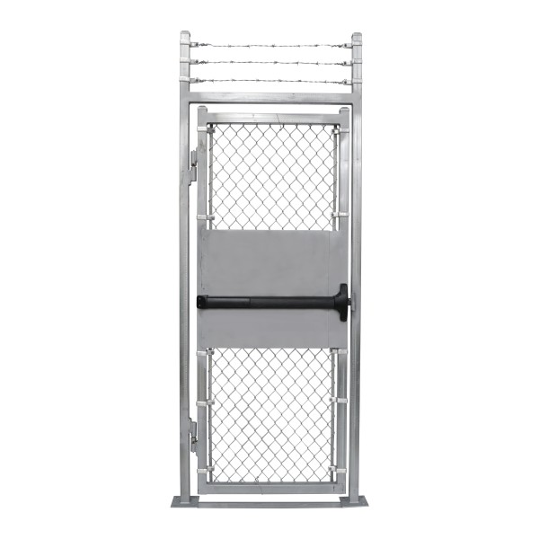 3' x 7' Prehung Barbed Wire Chain Link Surface-Mount Walk Gate Kit with Panic Exit Bar (Barrier Gates)