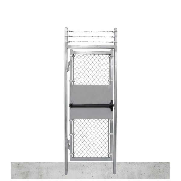3' x 7' Prehung Barbed Wire Chain Link In-Ground Walk Gate Kit with Panic Exit Bar (Barrier Gates)