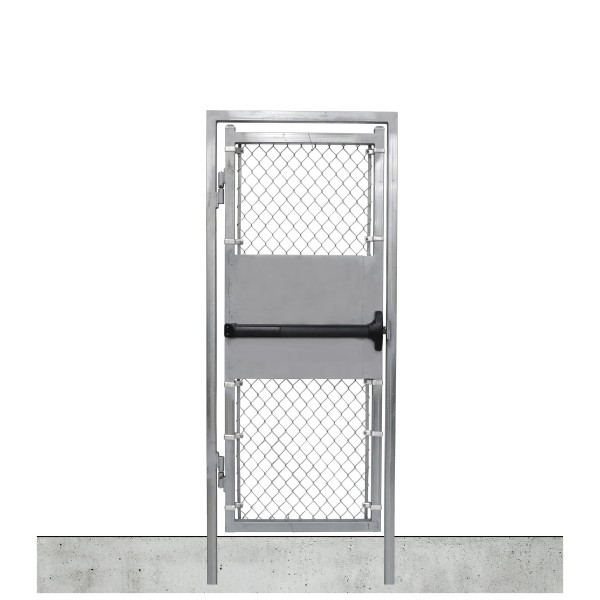 Custom Width & Height In-Ground Prehung Chain Link Mount Walk Gate Kit with Panic Exit Bar (Galvanized)