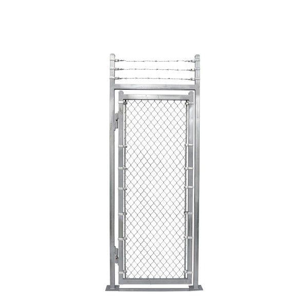 Custom Width & Height Surface-Mount Prehung Barbed Wire Chain Link Mount Walk Gate Kit (Galvanized)