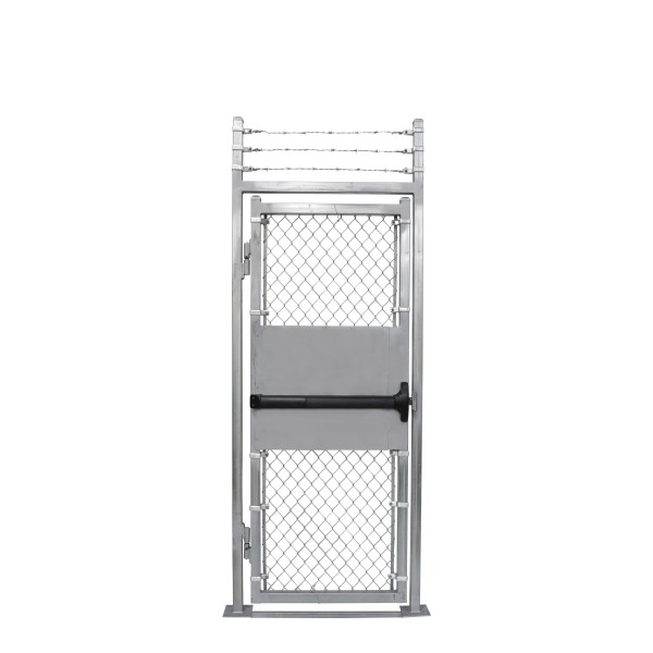 Custom Width & Height In-Ground Prehung Barbed Wire Chain Link Mount Walk Gate Kit with Panic Exit Bar (Galvanized)