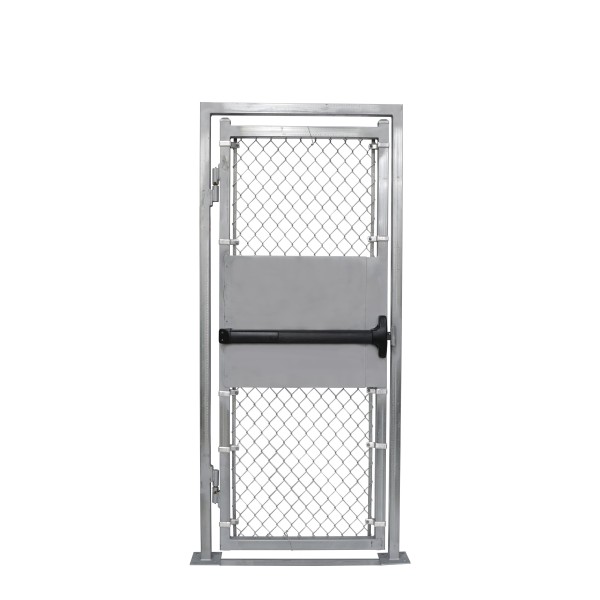 Custom Width & Height Surface-Mount Prehung Chain Link Mount Walk Gate Kit with Panic Exit Bar (Galvanized)