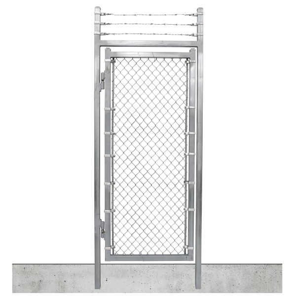4' x 9' Prehung Barbed Wire Chain Link In-Ground Mount Walk Gate Kit with Drop Fork