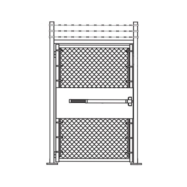 4' x 7' Prehung Barbed Wire Chain Link Surface-Mount Walk Gate Kit with Panic Exit Bar 