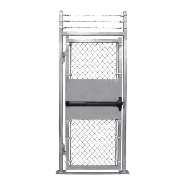 4' x 7' Prehung Barbed Wire Chain Link Surface-Mount Walk Gate Kit with Panic Exit Bar 