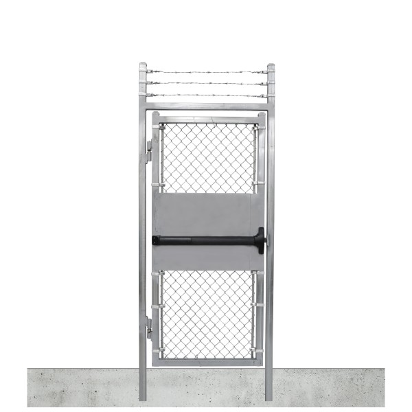 4' x 7' Prehung Barbed Wire Chain Link In-Ground Walk Gate Kit with Panic Exit Bar (Barrier Gates)