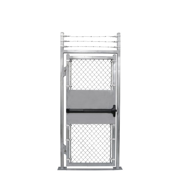 4' x 7' Prehung Barbed Wire Chain Link Surface-Mount Walk Gate Kit with Panic Exit Bar 