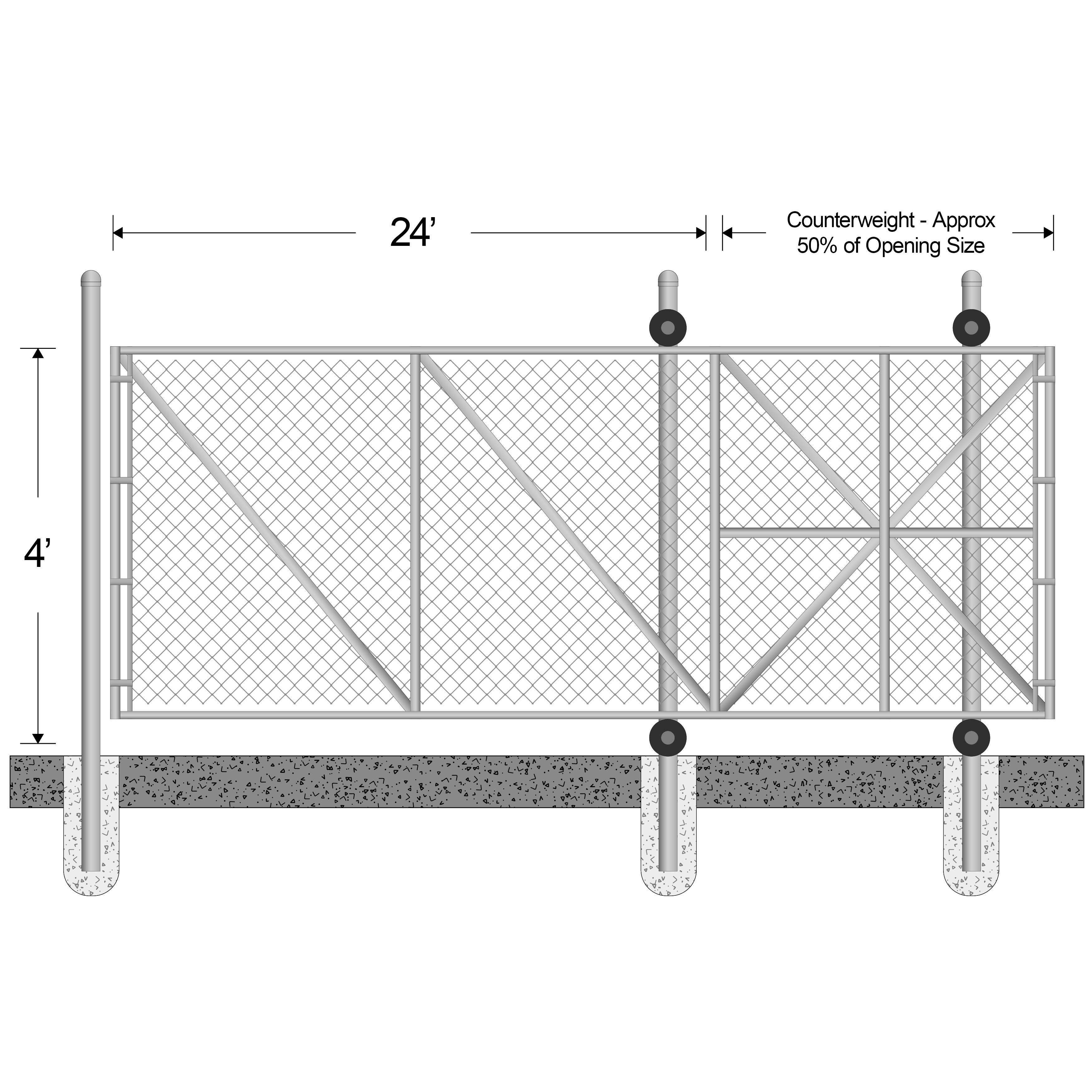 4' High x 24' Wide Gate Opening Commercial Cantilever Sliding Gate (2 ...