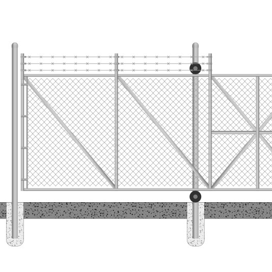 5' High x Custom Wide Gate Opening for Commercial Cantilever Sliding Gate with 1' of 3-Strand Barbed Wire (2" x 9 Gauge Fabric, 2 1/2" Round Frame) (Gate Opening)