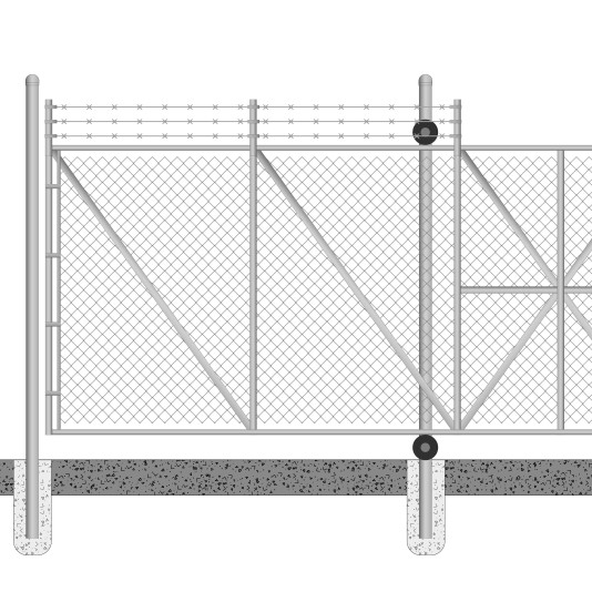 6' High x Custom Wide Gate Opening for Commercial Cantilever Sliding Gate with 1' of 3-Strand Barbed Wire (2" x 9 Gauge Fabric, 2 1/2" Round Frame) (Gate Opening)