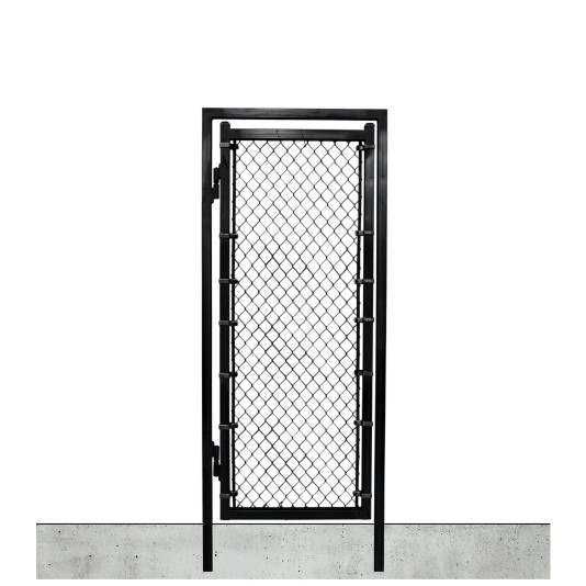 Custom Width & Height In-Ground Prehung Chain Link Mount Walk Gate Kit (Powder-Coated Black)