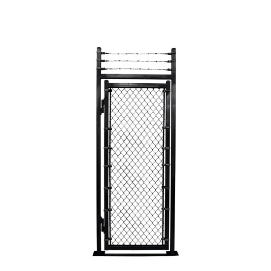 Custom Width & Height Surface-Mount Prehung Barbed Wire Chain Link Mount Walk Gate Kit (Powder-Coated Black)
