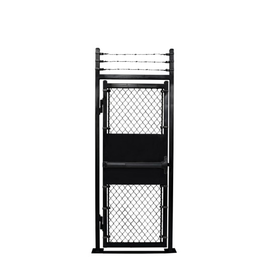 Custom Width & Height In-Ground Prehung Barbed Wire Chain Link Mount Walk Gate Kit with Panic Exit Bar (Powder-Coated Black)