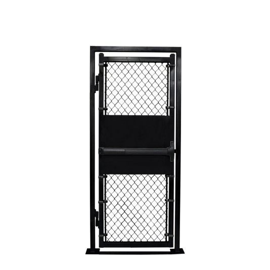 Custom Width & Height Surface-Mount Prehung Chain Link Mount Walk Gate Kit with Panic Exit Bar (Powder-Coated Black)