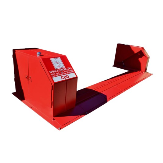 Spike Systems 10' Cable Beam Barriers with 8" LED Red/Yellow Traffic Lights (Left-Handed)(Powder-Coated Red) - CBG-100-LH-R