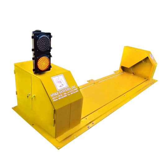 Spike Systems 14' Steel Plate Wedge Barrier with 8" LED Yellow/Yellow Traffic Lights (Powder-Coated Yellow)(Left-Handed)