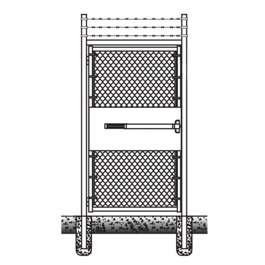 3' x 7' Prehung Barbed Wire Chain Link In-Ground Walk Gate Kit with Panic Exit Bar 