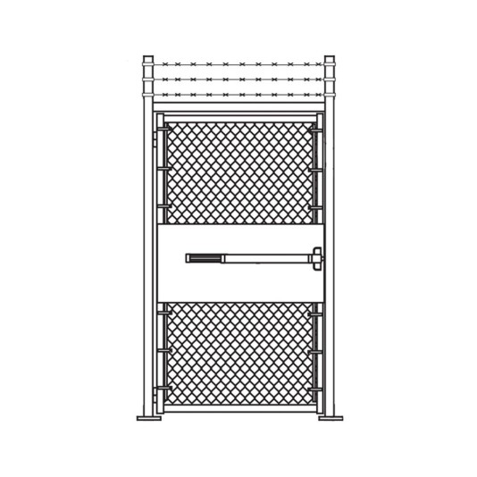 3' x 7' Prehung Barbed Wire Chain Link Surface-Mount Walk Gate Kit with Panic Exit Bar 