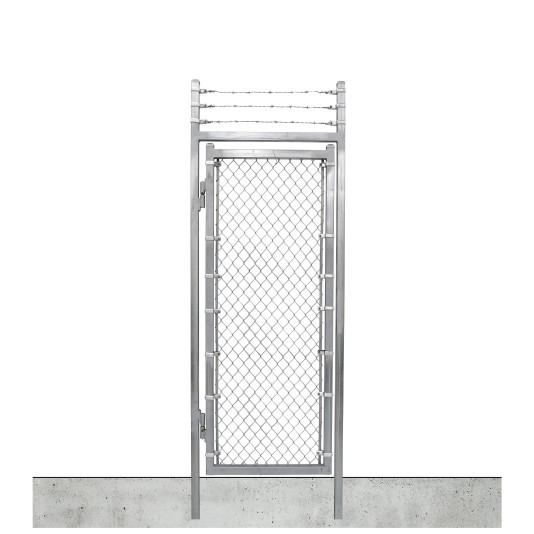 Custom Width & Height In-Ground Prehung Barbed Wire Chain Link Mount Walk Gate Kit (Galvanized)