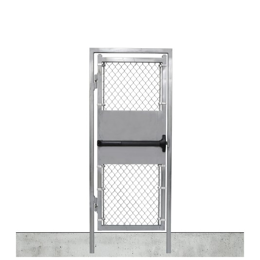 Custom Width & Height In-Ground Prehung Chain Link Mount Walk Gate Kit with Panic Exit Bar (Galvanized)