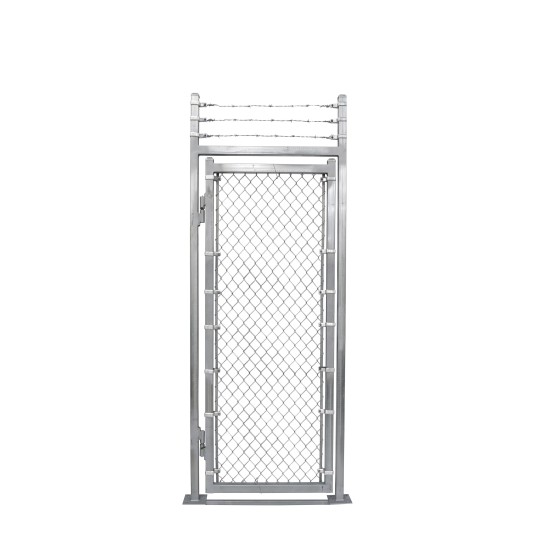 Custom Width & Height Surface-Mount Prehung Barbed Wire Chain Link Mount Walk Gate Kit (Galvanized)