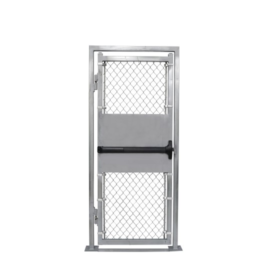 Custom Width & Height Surface-Mount Prehung Chain Link Mount Walk Gate Kit with Panic Exit Bar (Galvanized)