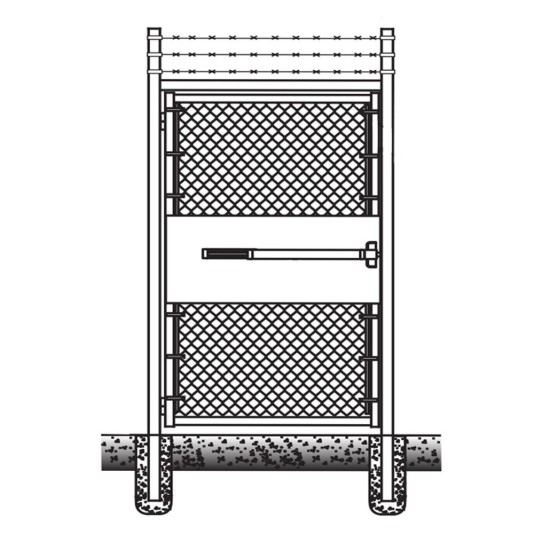 4' x 7' Prehung Barbed Wire Chain Link In-Ground Walk Gate Kit with Panic Exit Bar 