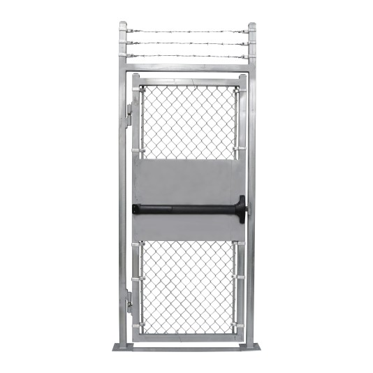 4' x 7' Prehung Barbed Wire Chain Link Surface-Mount Walk Gate Kit with Panic Exit Bar 