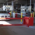 Spike Systems 18' Cable Beam Barriers with 8" LED Red/Yellow Traffic Lights (Right-Handed)(Powder-Coated Red) - CBG-180-RH-R