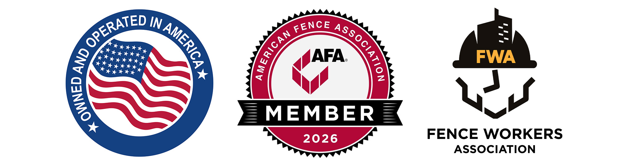 badges for owned and operated in america, AFA members, and FWA members